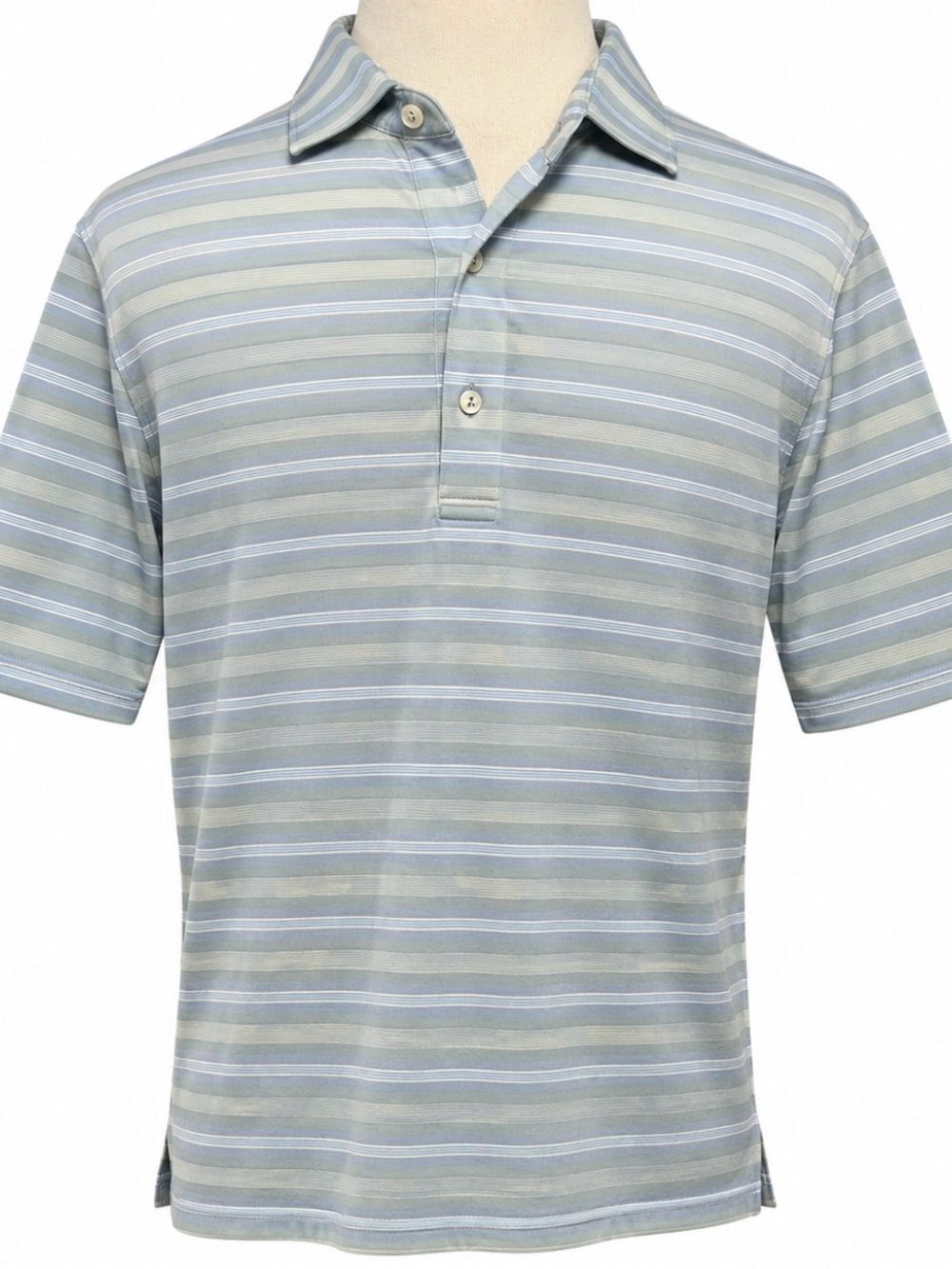 NEW! Peter Millar Blue, White and Yellow Striped Golf Polo Sz S